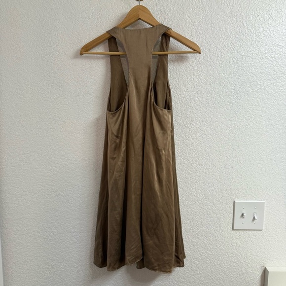 Black Halo Ruffles Silk Dress Tan Brown Size 4 - Picture 2 of 4